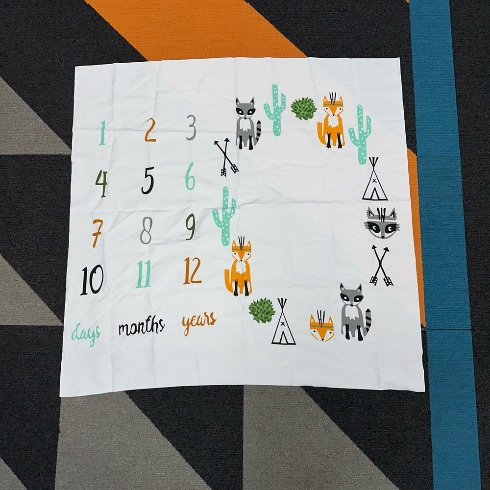 Unisex Baby Milestone Blanket Photography Prop - White Fox Cactus Arrow